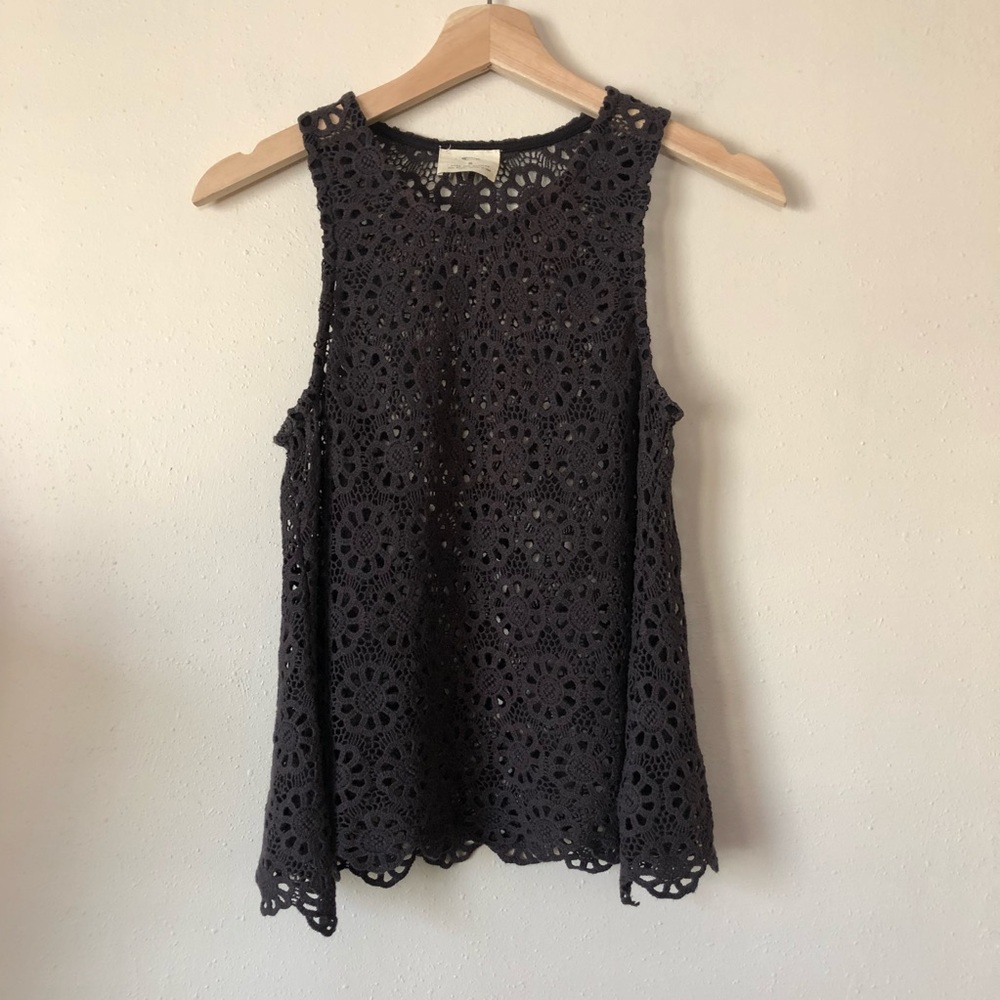 Pins and Needles Small Brown Flower Crocheted Tank